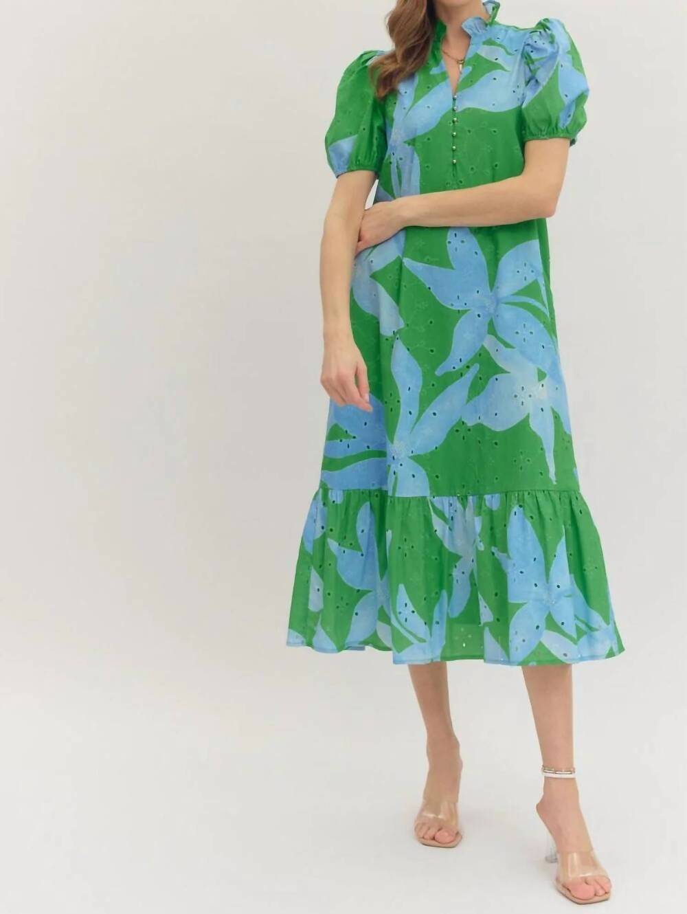 NEW ENTRO leilani dress in green/blue